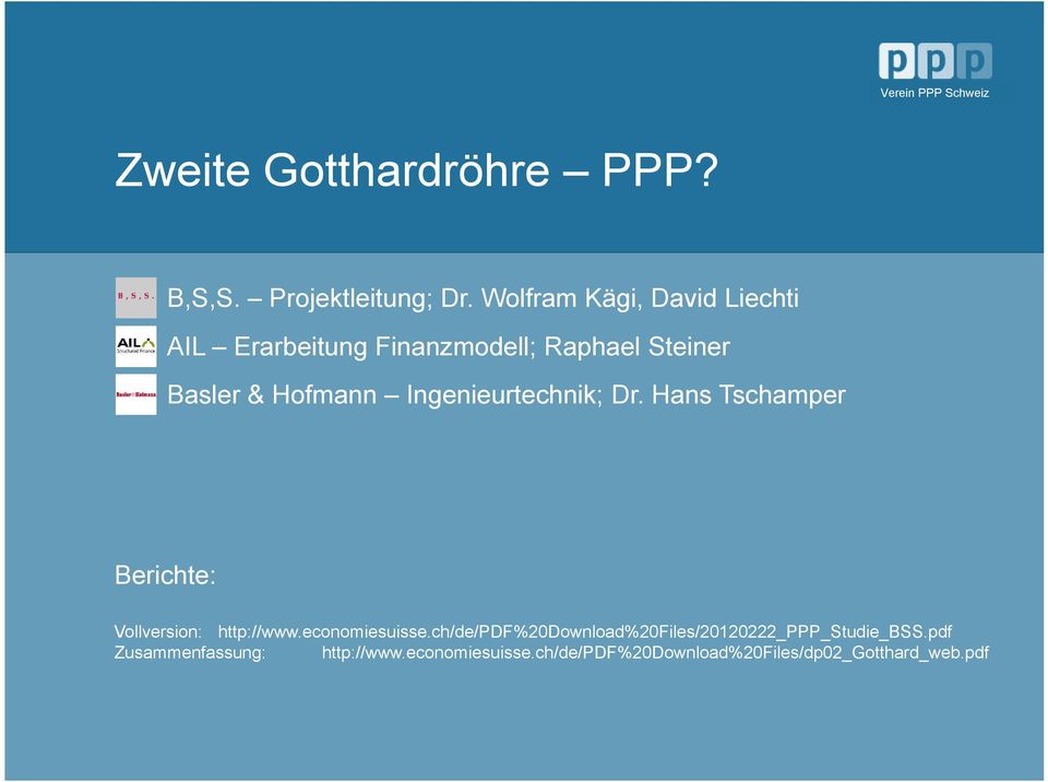 Ingenieurtechnik; Dr. Hans Tschamper Berichte: Vollversion: http://www.economiesuisse.