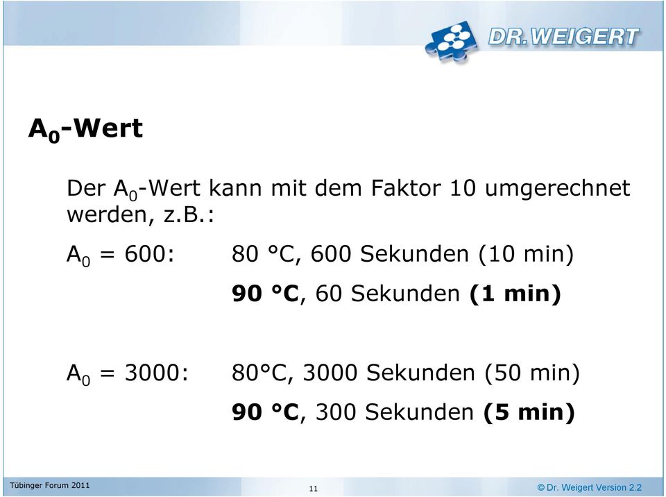 : A 0 = 600: 80 C, 600 Sekunden (10 min) 90 C, 60