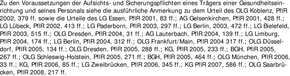 ; LG Bielefeld, PflR 2003, 515 ff.; OLG Dresden, PflR 2004, 31 ff.; AG Lauterbach, PflR 2004, 139 ff.; LG Limburg, PflR 2004, 174 ff.; LG Berlin, PflR 2004, 312 ff.