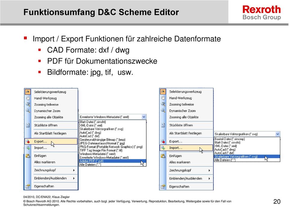 Formate: dxf / dwg PDF für