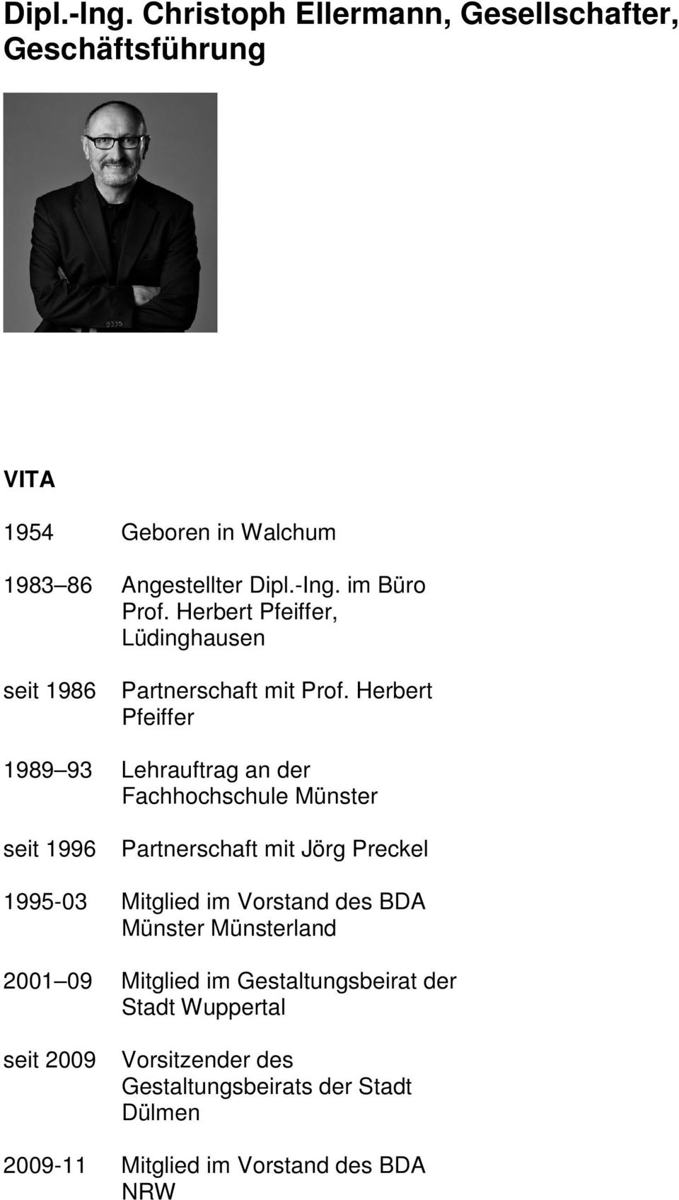 Herbert Pfeiffer 1989 93 Lehrauftrag an der Fachhochschule Münster seit 1996 Partnerschaft mit Jörg Preckel 1995-03 Mitglied im