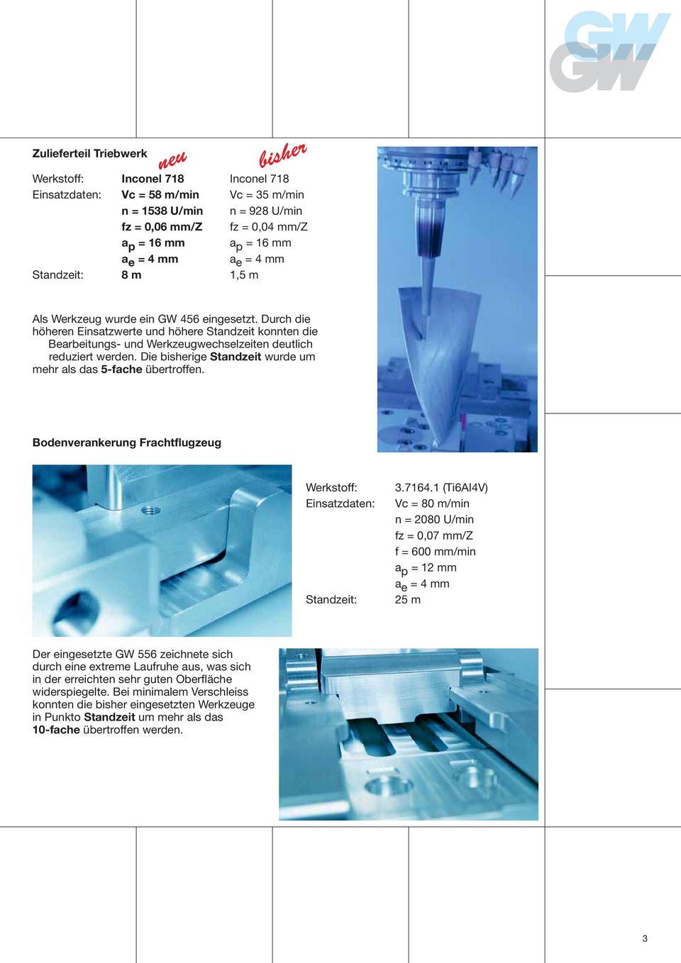Durch die höheren Einsatzwerte und höhere Standzeit konnten die Bearbeitungs- und Werkzeugwechselzeiten deutlich reduziert werden. Die bisherige Standzeit wurde um mehr als das 5-fache übertroffen.