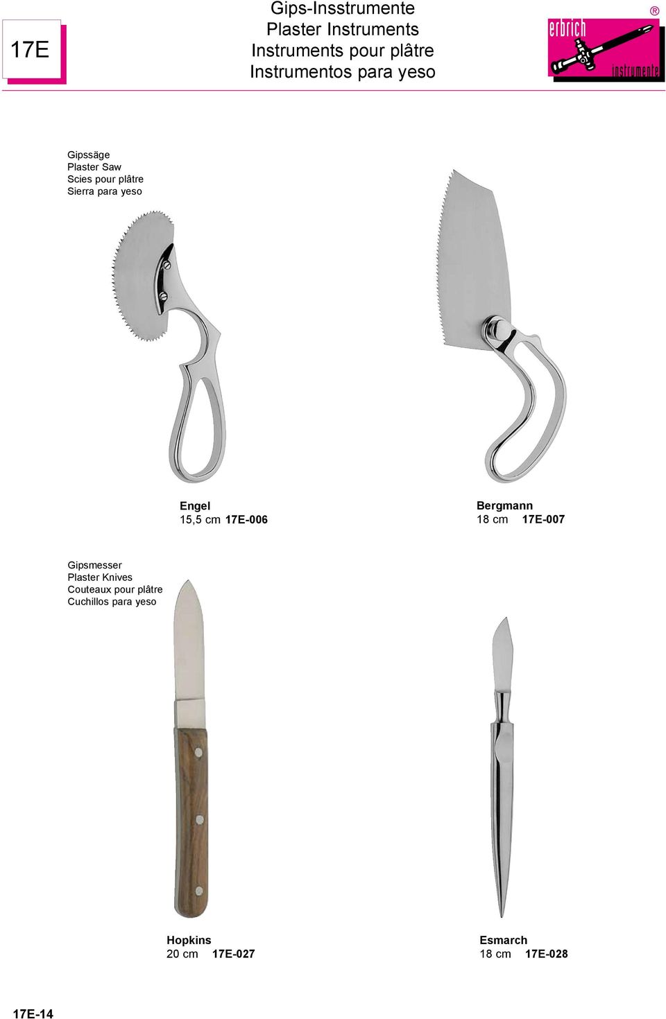 yeso Engel 15,5 cm 17E-006 Bergmann 18 cm 17E-007 Gipsmesser Plaster Knives