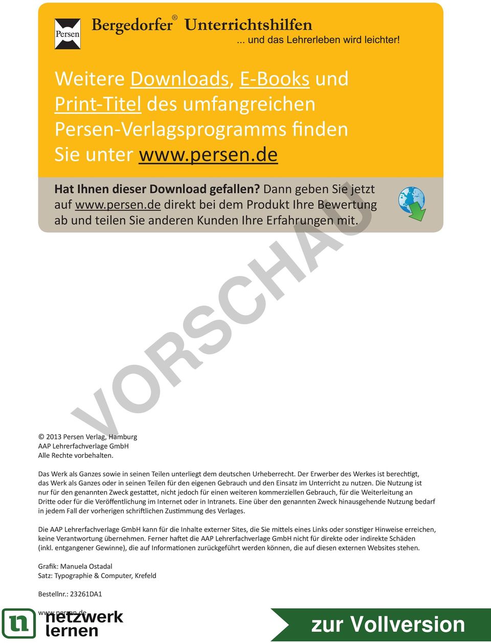 2013 Persen Verlag, Hamburg AAP Lehrerfachverlage GmbH Alle Rechte vorbehalten. Das Werk als Ganzes sowie in seinen Teilen unterliegt dem deutschen Urheberrecht.