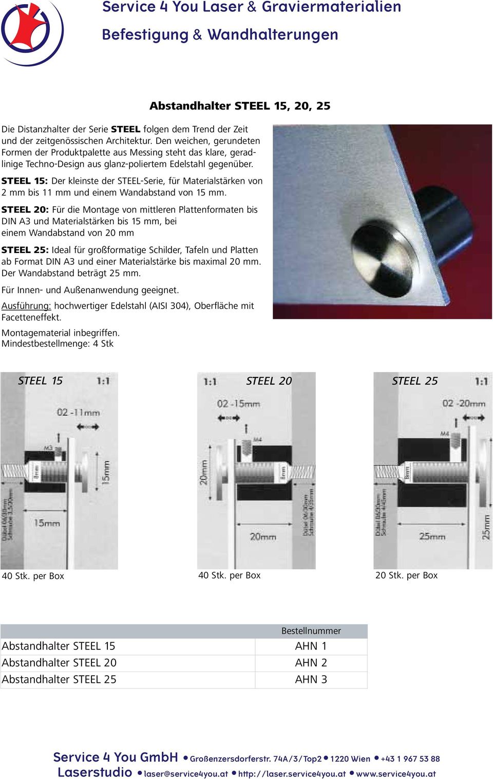 STEEL 15: Der kleinste der STEEL-Serie, für Materialstärken von 2 mm bis 11 mm und einem Wandabstand von 15 mm.