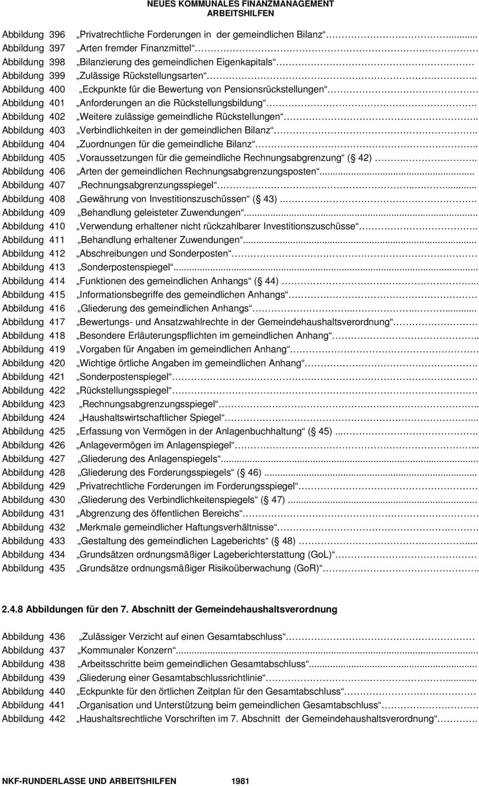 . Abbildung 400 Eckpunkte für die Bewertung von Pensionsrückstellungen Abbildung 401 Anforderungen an die Rückstellungsbildung. Abbildung 402 Weitere zulässige gemeindliche Rückstellungen.