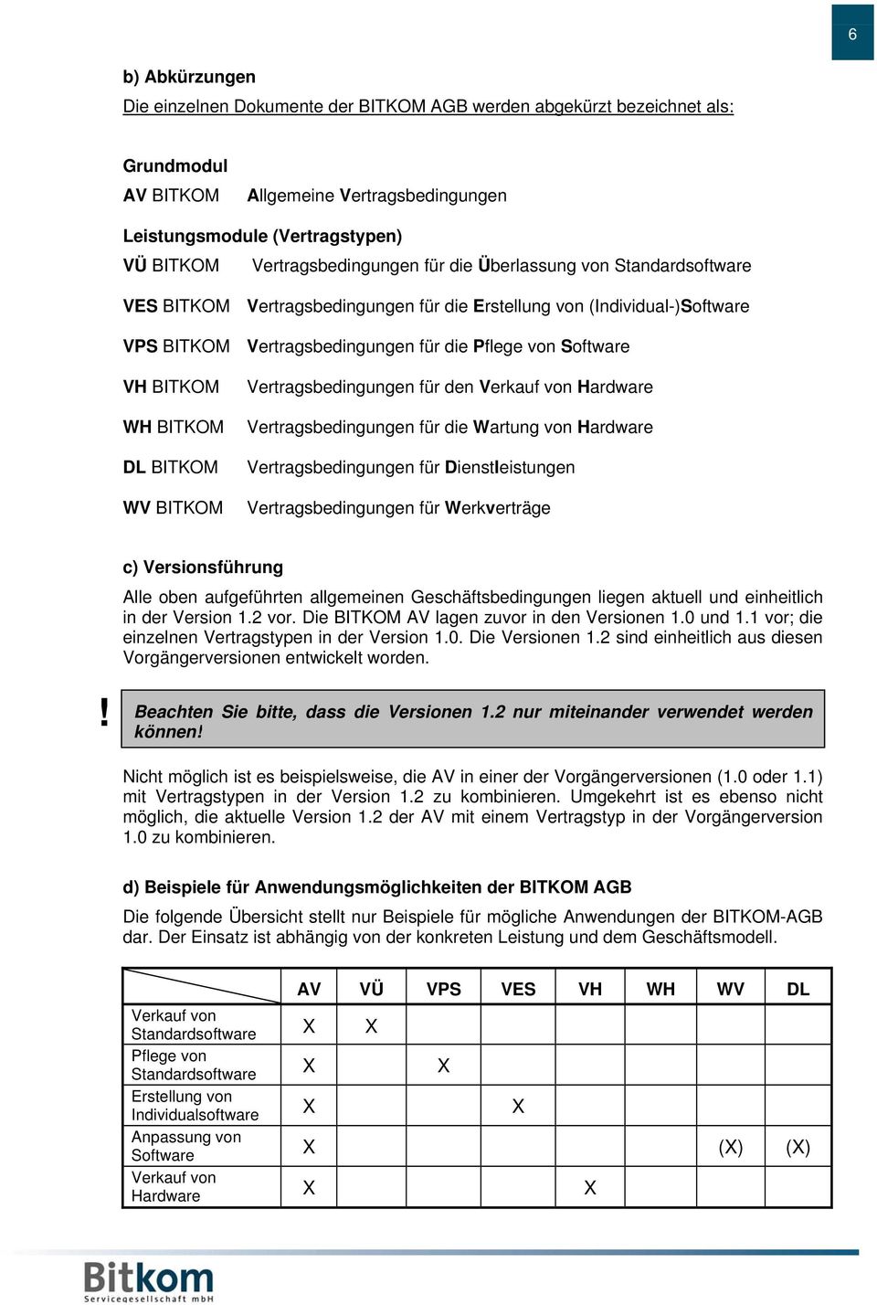 BITKOM WH BITKOM DL BITKOM WV BITKOM Vertragsbedingungen für den Verkauf von Hardware Vertragsbedingungen für die Wartung von Hardware Vertragsbedingungen für Dienstleistungen Vertragsbedingungen für