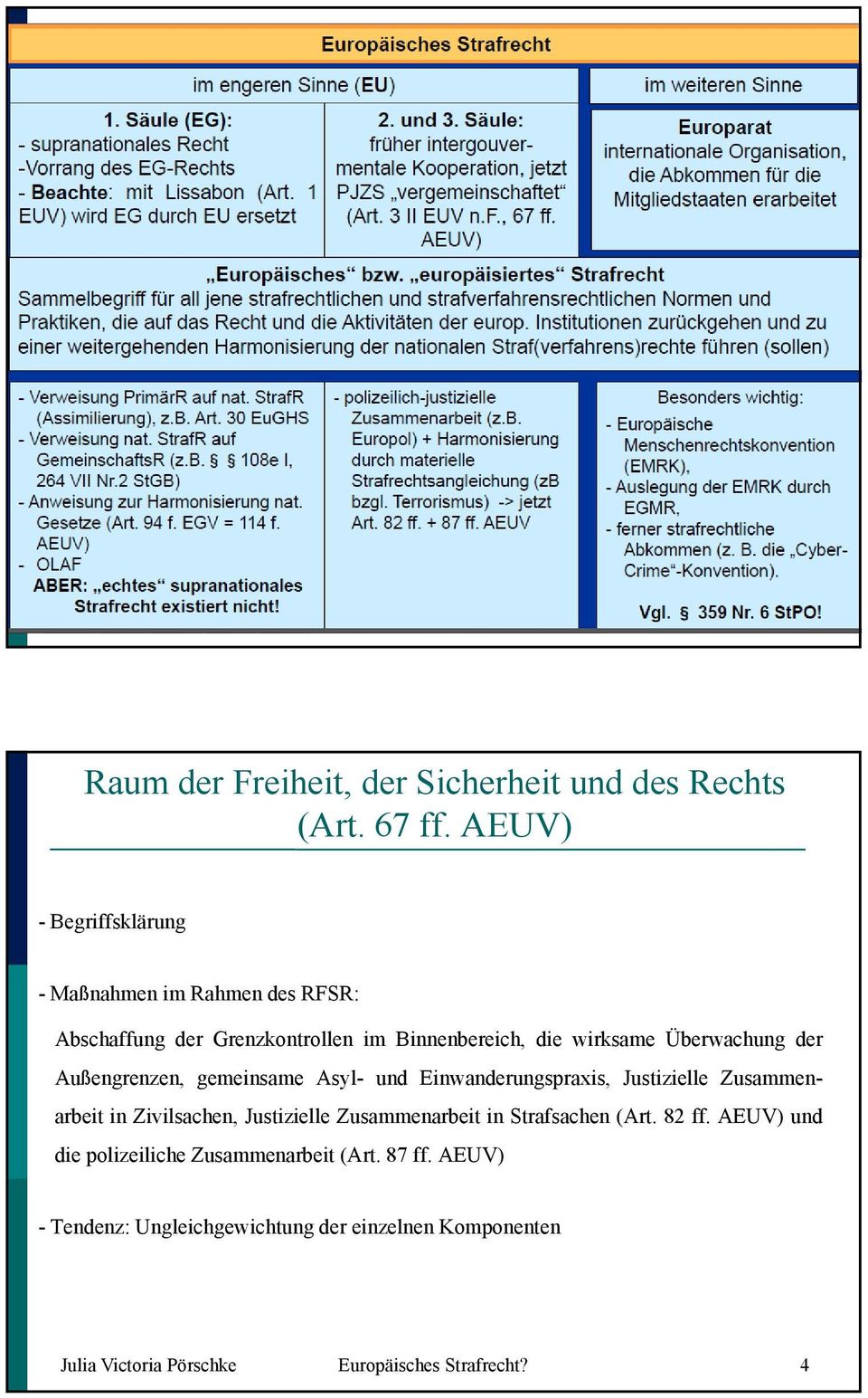 AEUV) - Begriffsklärung - Maßnahmen im Rahmen des RFSR: Abschaffung der Grenzkontrollen im Binnenbereich, die wirksame Überwachung der Außengrenzen, gemeinsame Asyl- und