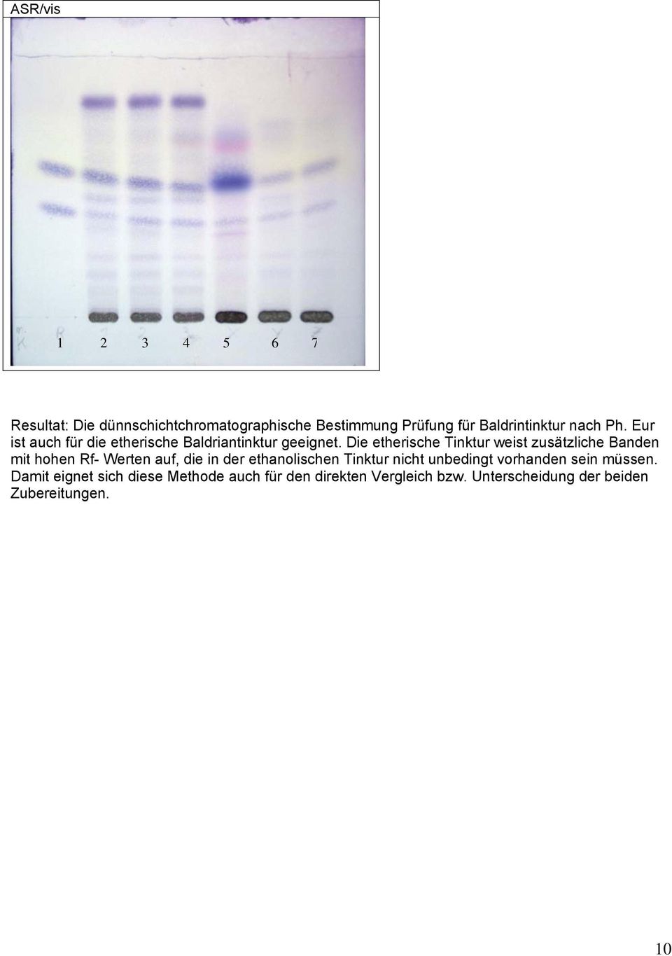 Die etherische Tinktur weist zusätzliche Banden mit hohen Rf- Werten auf, die in der ethanolischen Tinktur