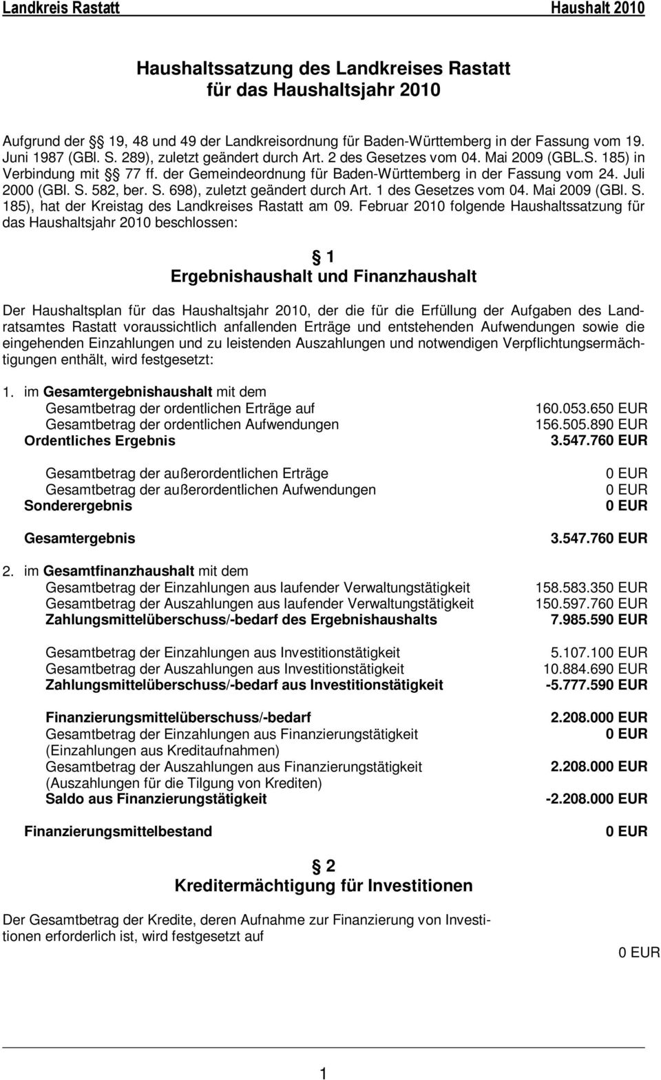 582, ber. S. 698), zuletzt geändert durch Art. 1 des Gesetzes vom 04. Mai (GBl. S. 185), hat der Kreistag des Landkreises Rastatt am 09.