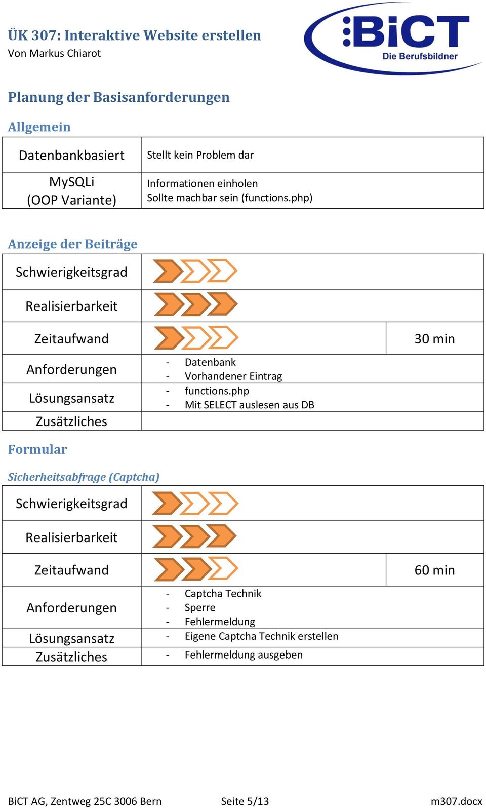 php) Anzeige der Beiträge Anforderungen Lösungsansatz Zusätzliches Formular Sicherheitsabfrage (Captcha) - Datenbank - Vorhandener