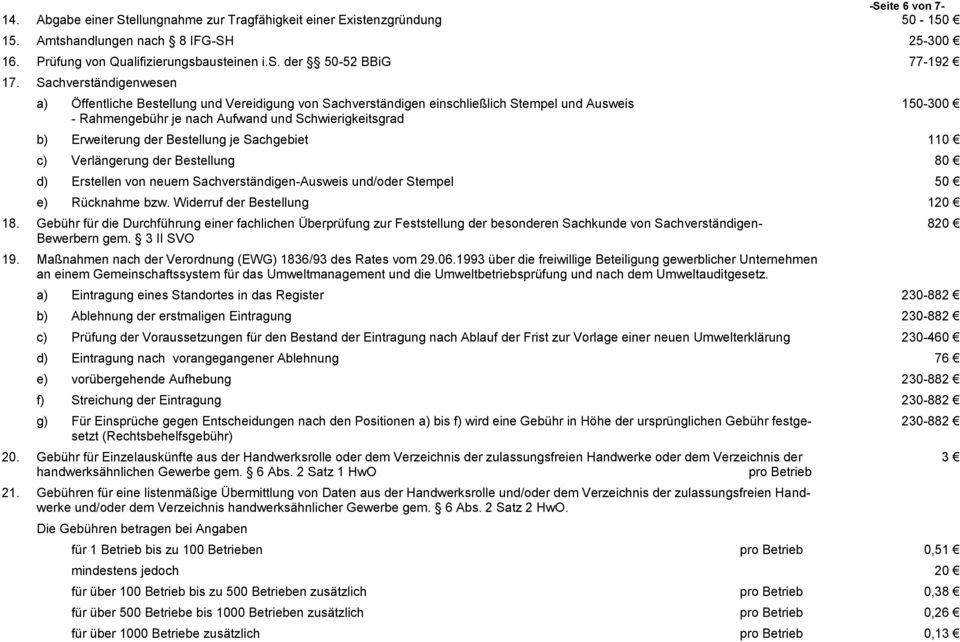 der Bestellung je Sachgebiet 110 c) Verlängerung der Bestellung 80 d) Erstellen von neuem Sachverständigen-Ausweis und/oder Stempel 50 e) Rücknahme bzw. Widerruf der Bestellung 120 18.