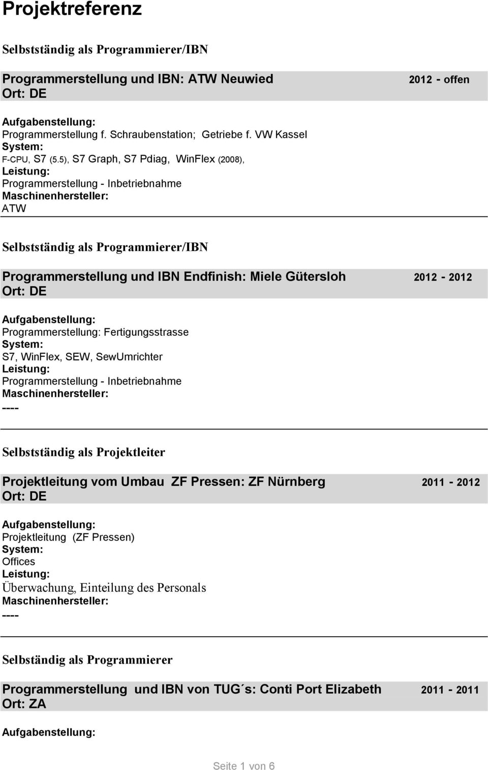 5), S7 Graph, S7 Pdiag, WinFlex (2008), ATW Selbstständig als Programmierer/IBN Programmerstellung und IBN Endfinish: Miele Gütersloh 2012-2012 Programmerstellung: