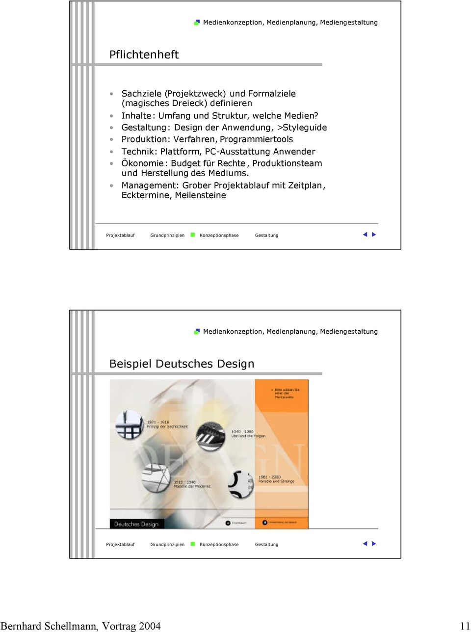 Gestaltung: Design der Anwendung, >Styleguide Produktion: Verfahren, Programmiertools Technik: Plattform,
