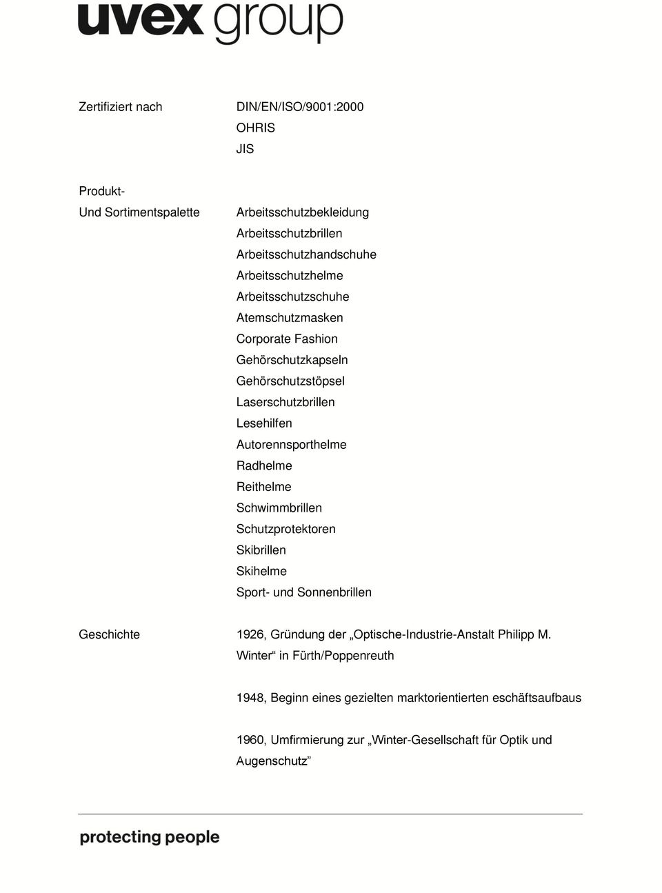 Autorennsporthelme Radhelme Reithelme Schwimmbrillen Schutzprotektoren Skibrillen Skihelme Sport- und Sonnenbrillen Geschichte 1926, Gründung der