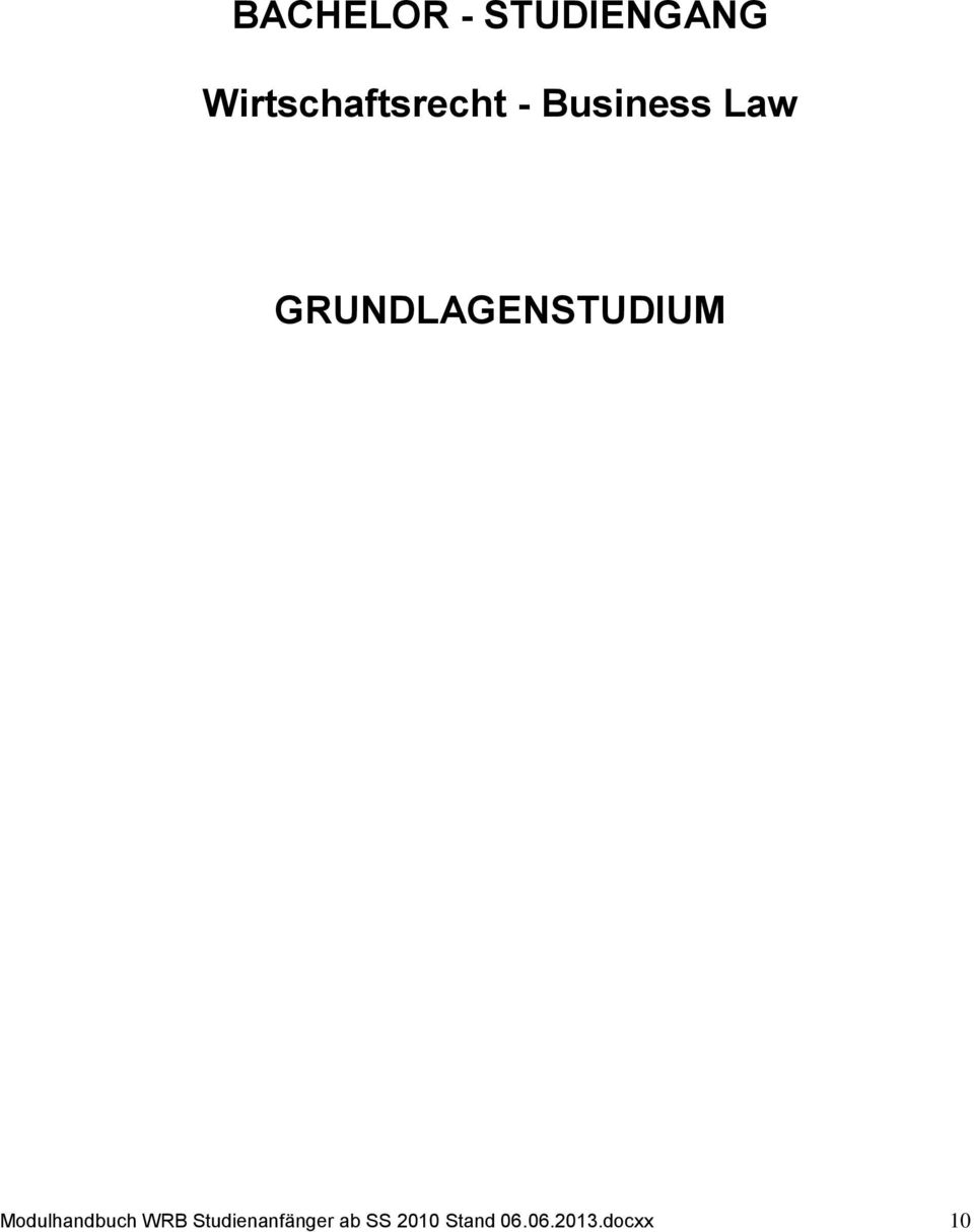 GRUNDLAGENSTUDIUM Modulhandbuch WRB