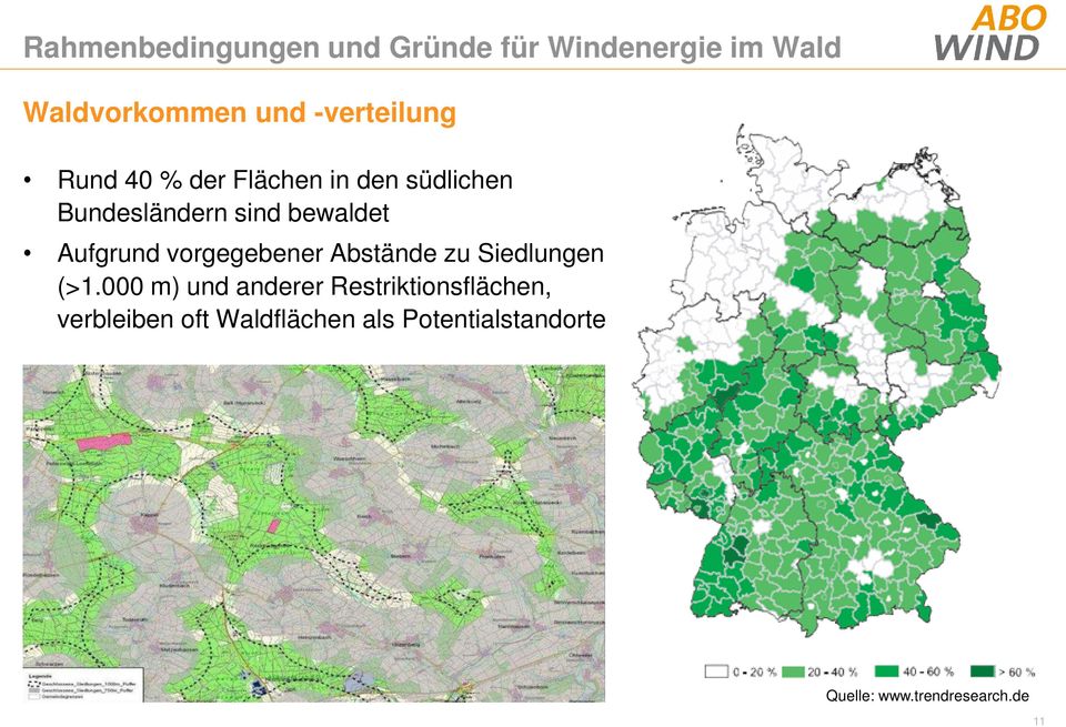 Aufgrund vorgegebener Abstände zu Siedlungen (>1.