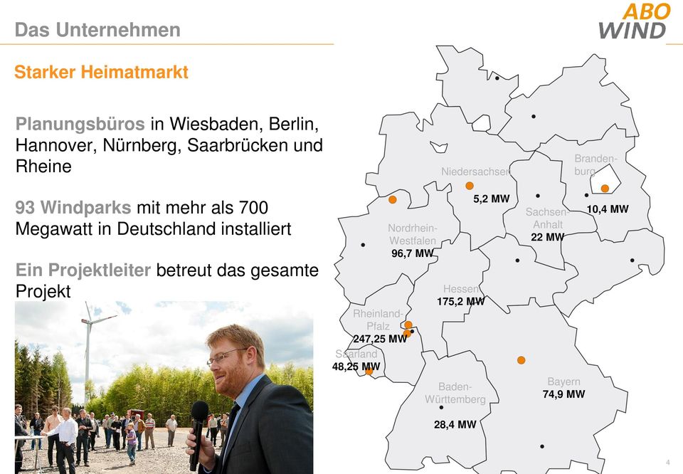 das gesamte Projekt Rheinland- Pfalz 247,25 MW Saarland 48,25 MW Brandenburg Nordrhein- Westfalen 96,7 MW