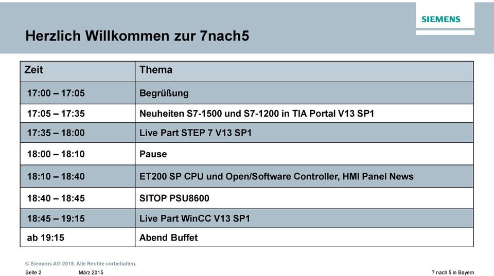 SP 8:00 8:0 Pause 8:0 8:40 ET200 SP CPU und Open/Software Controller, HMI Panel