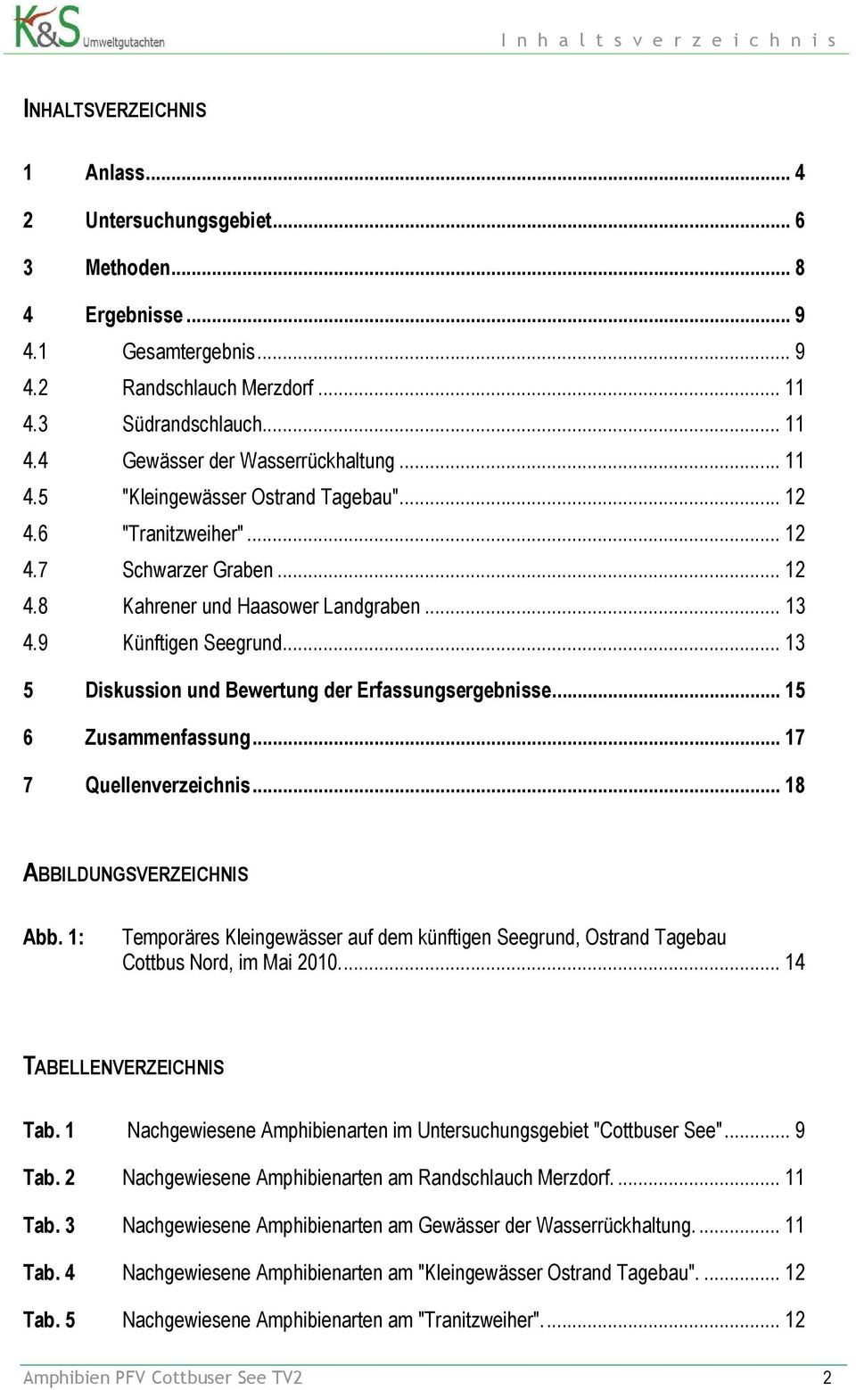 .. 13 4.9 Künftigen Seegrund... 13 5 Diskussion und Bewertung der Erfassungsergebnisse... 15 6 Zusammenfassung... 17 7 Quellenverzeichnis... 18 ABBILDUNGSVERZEICHNIS Abb.