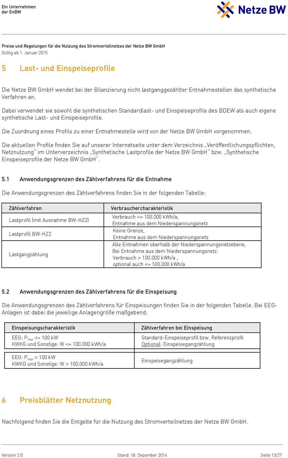 Die Zuordnung eines Profils zu einer Entnahmestelle wird von der Netze BW GmbH vorgenommen.