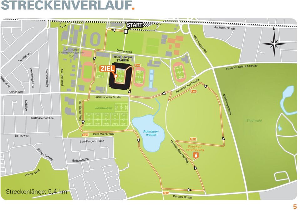 RheinEnergie STADION 5km Friedrich-Schmidt-Straße Birkenallee Kölner Weg 4km Junkersdorfer Straße Junkersdorfer Straße