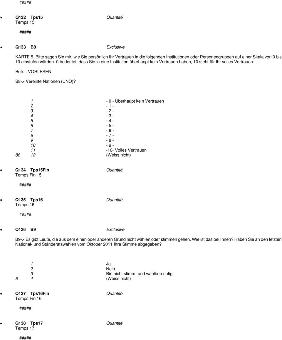 0 bedeutet, dass Sie in eine Institution überhaupt kein Vertrauen haben, 10 steht für Ihr volles Vertrauen. Befr. : VORLESEN B8-> Vereinte Nationen (UNO)?