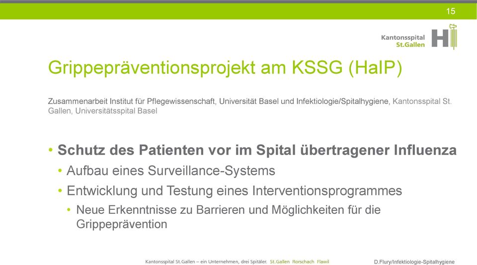 Gallen, Universitätsspital Basel Schutz des Patienten vor im Spital übertragener Influenza Aufbau