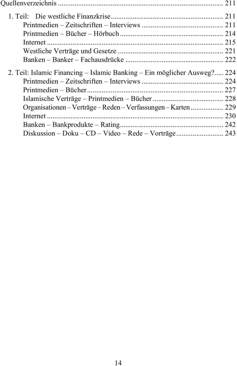 Teil: Islamic Financing Islamic Banking Ein möglicher Ausweg?... 224 Printmedien Zeitschriften Interviews... 224 Printmedien Bücher.