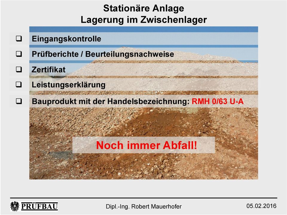 Leistungserklärung Stationäre Anlage Lagerung im