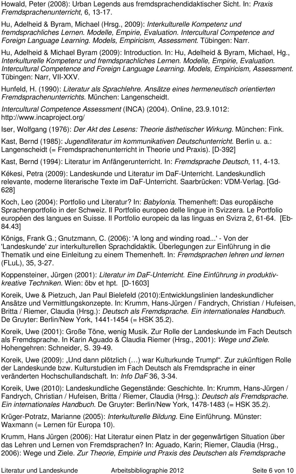 Hu, Adelheid & Michael Byram (2009): Introduction. In: Hu, Adelheid & Byram, Michael, Hg., Interkulturelle Kompetenz und fremdsprachliches Lernen. Modelle, Empirie, Evaluation.