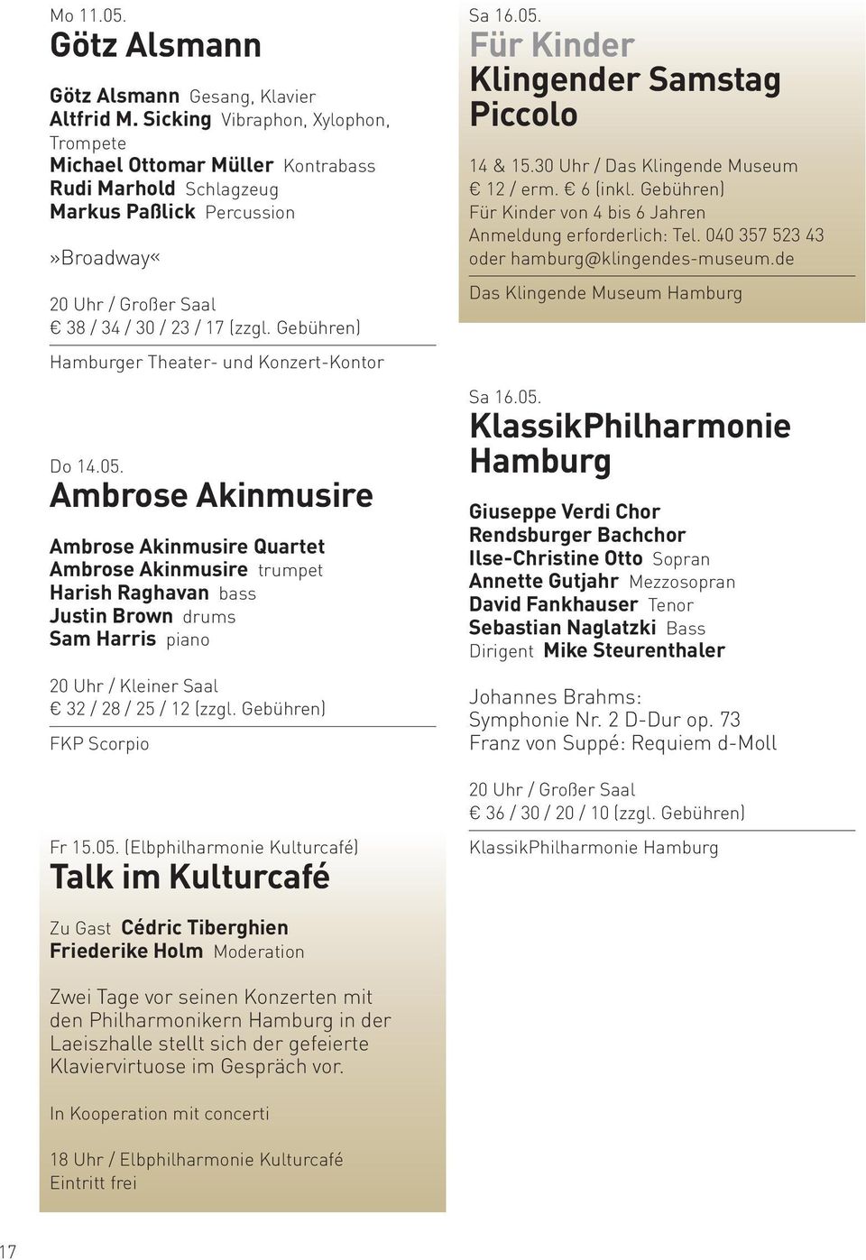 Gebühren) Hamburger Theater- und Konzert-Kontor Do 14.05.