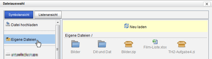 angeboten. Die gewählte Datei wird von emil in Ihren Lernraum kopiert. Das heißt, Änderung in Eigene Dateien haben keine Auswirkung auf die im Kurs verwendete Dateien und umgekehrt.