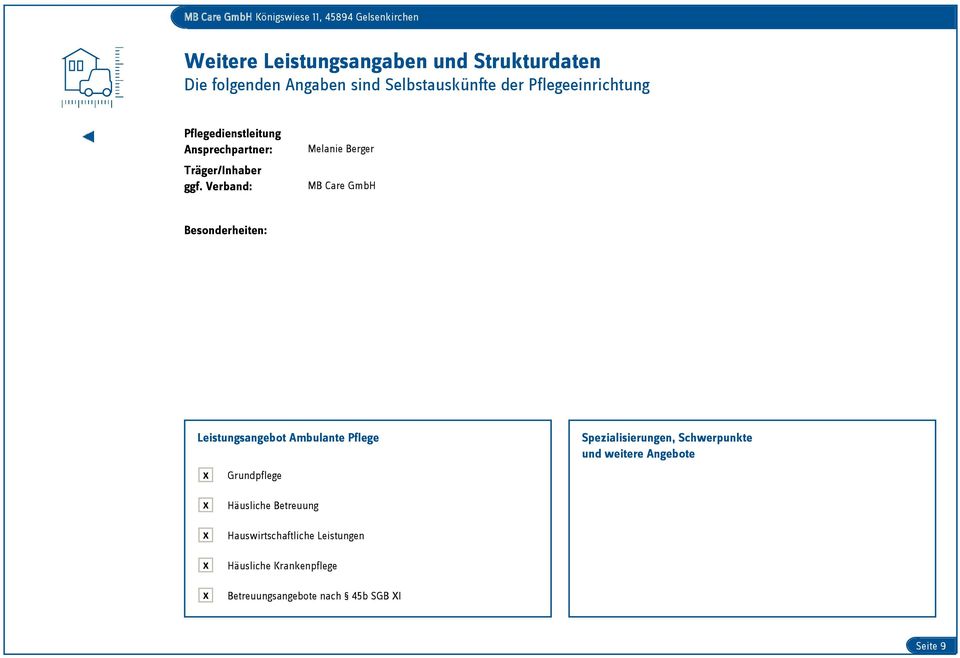 Verband: Melanie Berger MB Care GmbH Besonderheiten: Leistungsangebot Ambulante Pflege Grundpflege