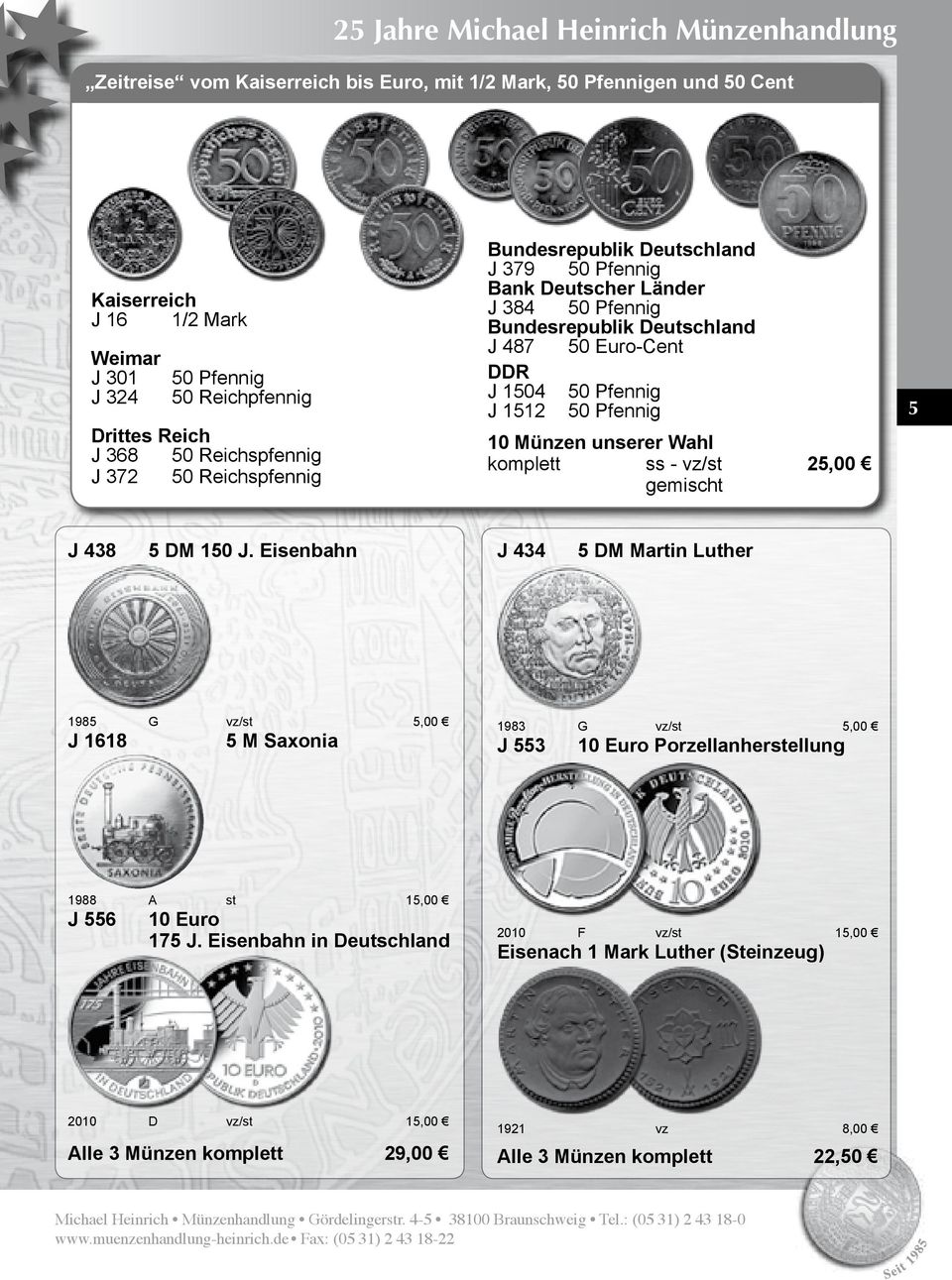 Pfennig J 1512 50 Pfennig 10 Münzen unserer Wahl komplett ss - vz/st 25,00 gemischt 5 J 438 5 DM 150 J.