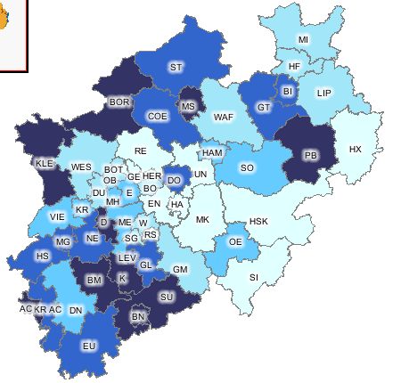 Bevölkerungsentwicklung in NRW 2008 bis 2020