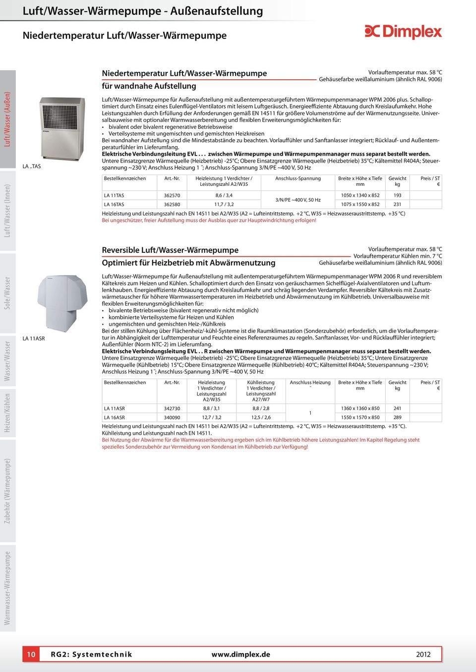 58 C Gehäusefarbe weißaluminium (ähnlich RAL 9006) Luft/asser-ärmepumpe für Außenaufstellung mit außentemperaturgeführtem ärmepumpenmanager PM 2006 plus.