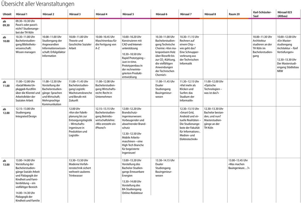 00 Uhr Studiengang Integrated Design 10.00 11.00 Uhr Studiengang der Angewandten Informationswissenschaft: Erfolgsfaktor Information 11.00 12.