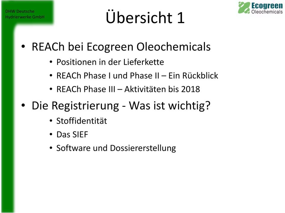 REAChPhase III Aktivitäten bis 2018 Die Registrierung - Was