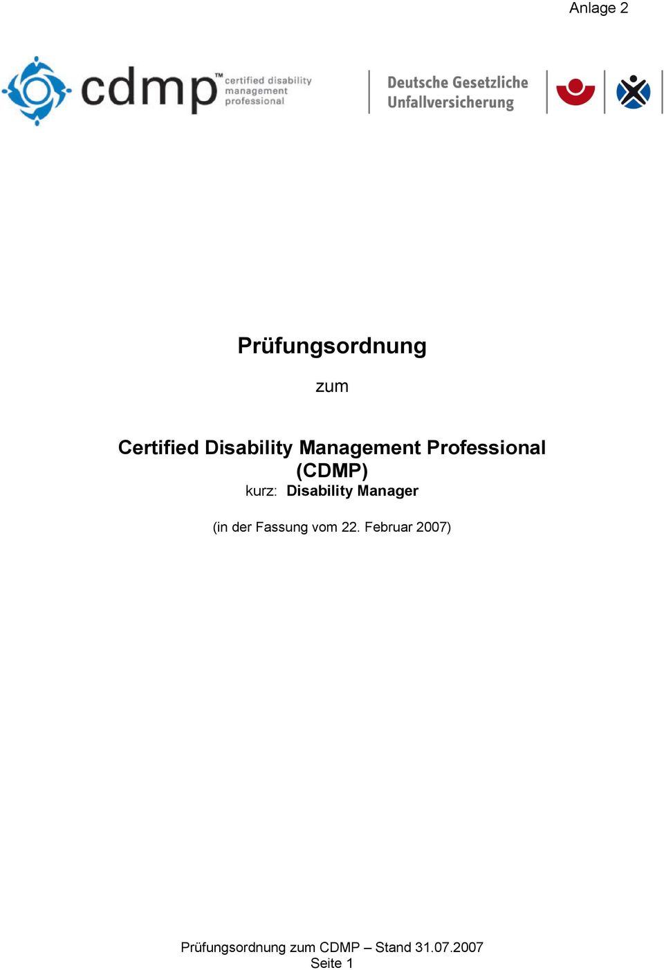 Professional (CDMP) kurz: Disability