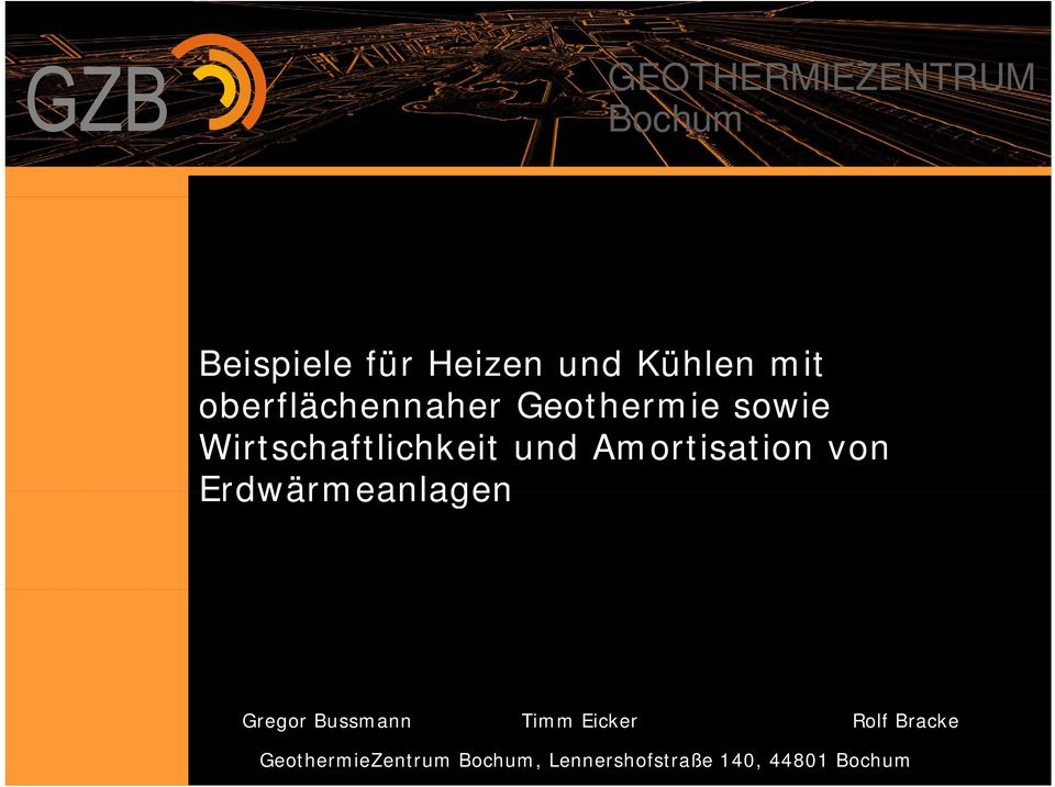 Amortisation von Erdwärmeanlagen Gregor Bussmann Timm