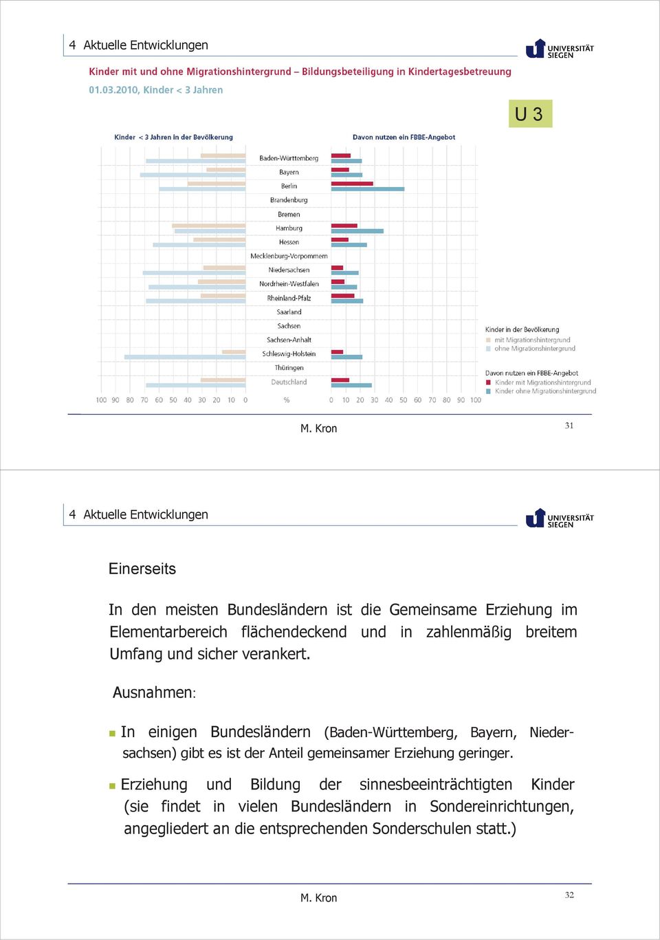 Ausnahmen: In einigen Bundesländern (Baden-Württemberg, Bayern, Niedersachsen) gibt es ist der Anteil gemeinsamer Erziehung