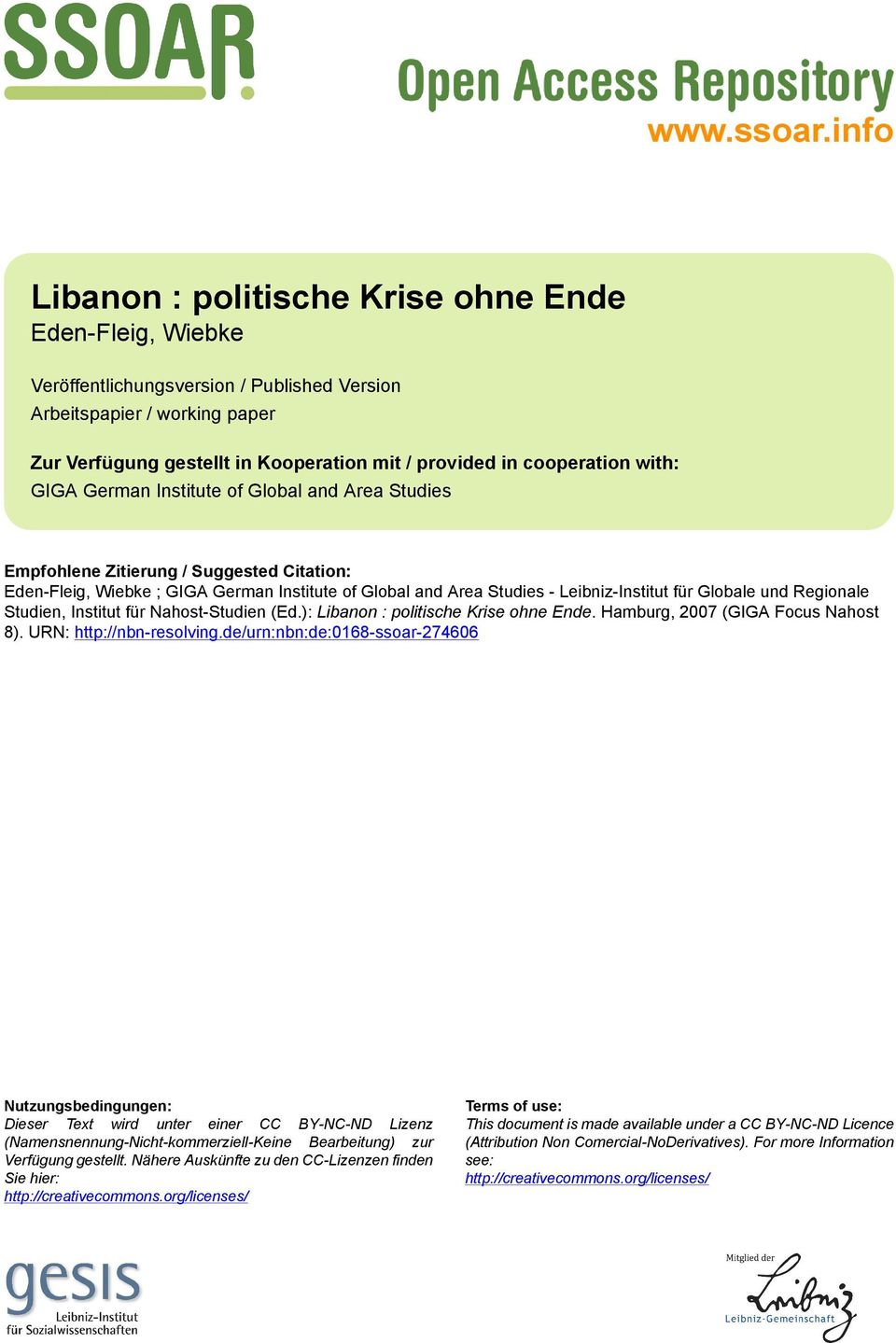 cooperation with: GIGA German Institute of Global and Area Studies Empfohlene Zitierung / Suggested Citation: Eden-Fleig, Wiebke ; GIGA German Institute of Global and Area Studies - Leibniz-Institut