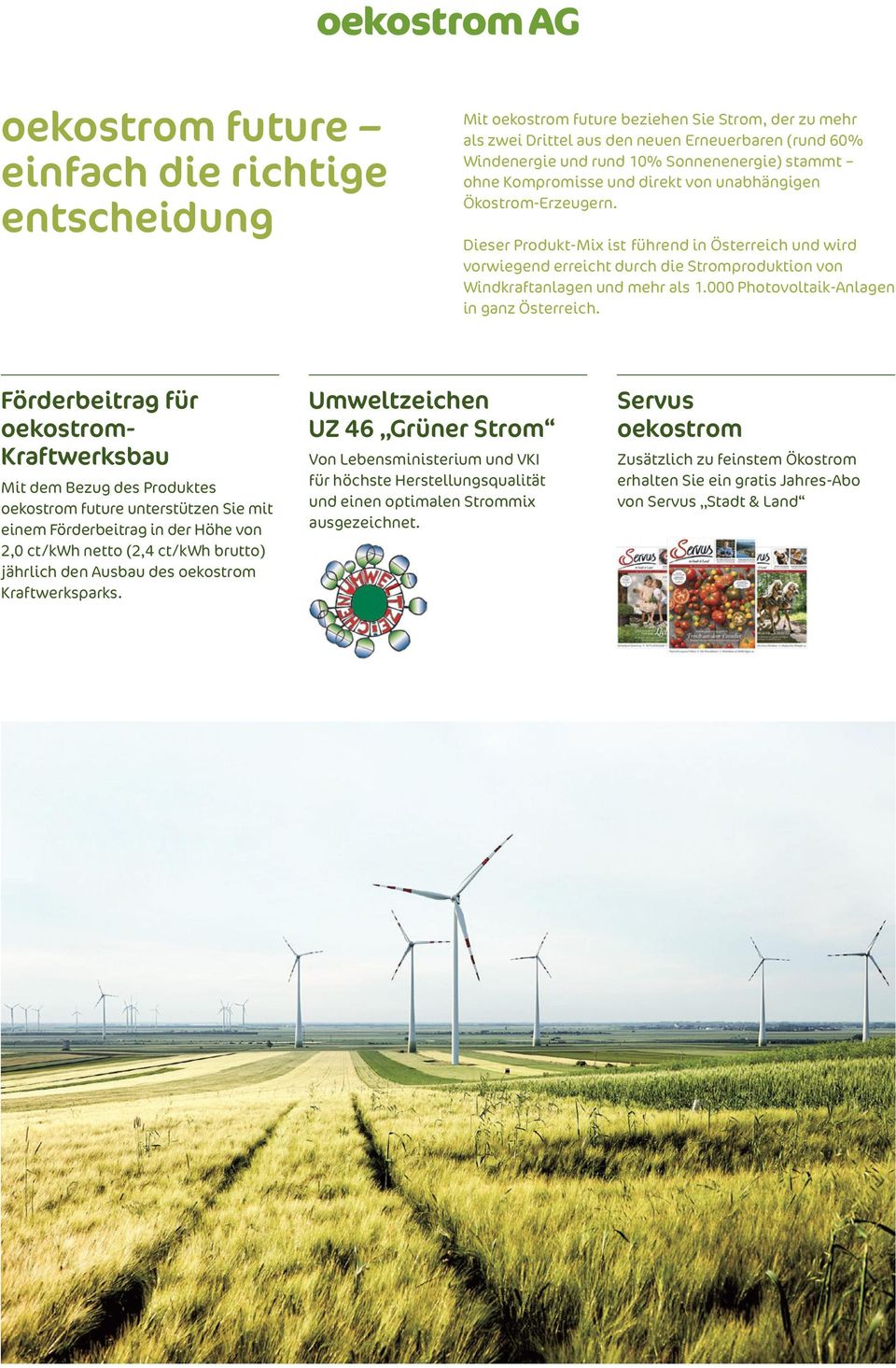 Dieser Produkt-Mix ist führend in Österreich und wird vorwiegend erreicht durch die Stromproduktion von Windkraftanlagen und mehr als 1.000 Photovoltaik-Anlagen in ganz Österreich.