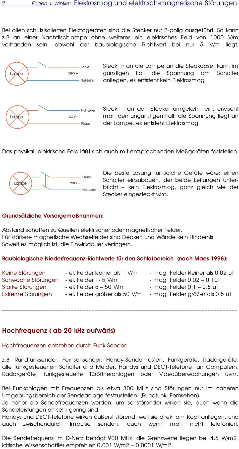 Steckt man die Lampe an die Steckdose, kann im günstigen Fall die Spannung am Schalter anliegen, es entsteht kein Elektrosmog.