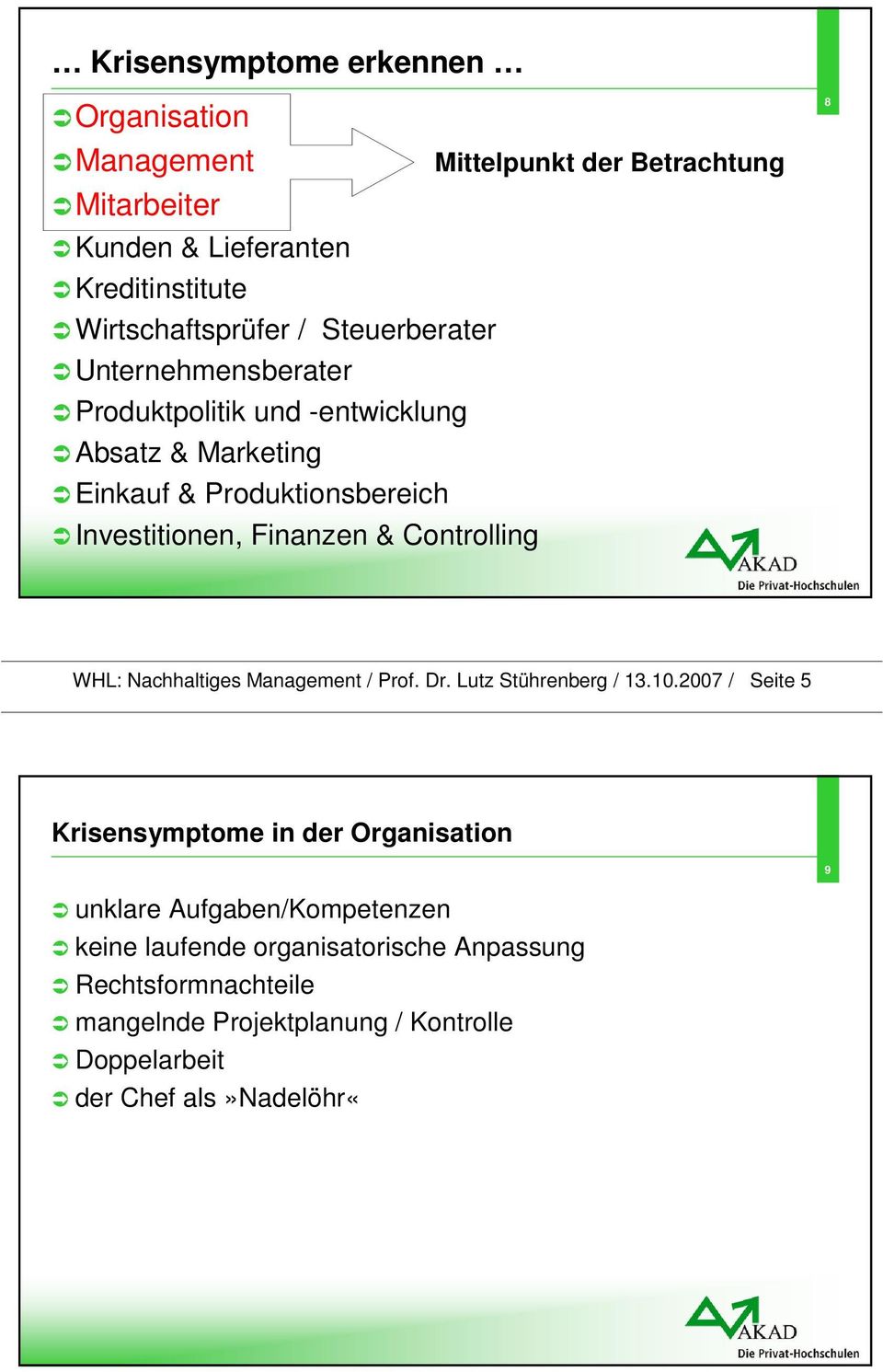 Mittelpunkt der Betrachtung 88 WHL: Nachhaltiges Management / Prof. Dr. Lutz Stührenberg / 13.10.