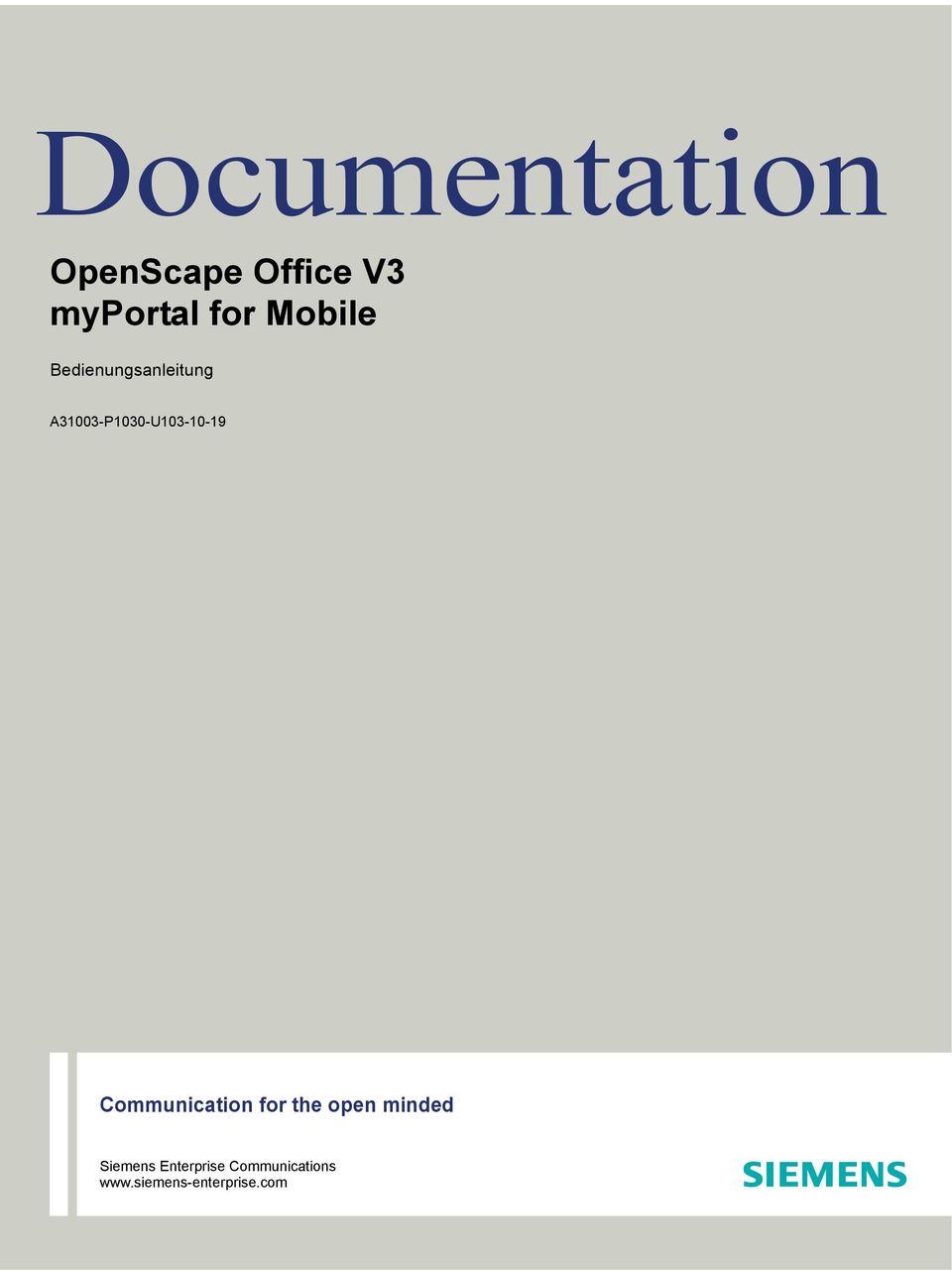 2011 Documentation OpenScape Office V3 myportal for Mobile Bedienungsanleitung