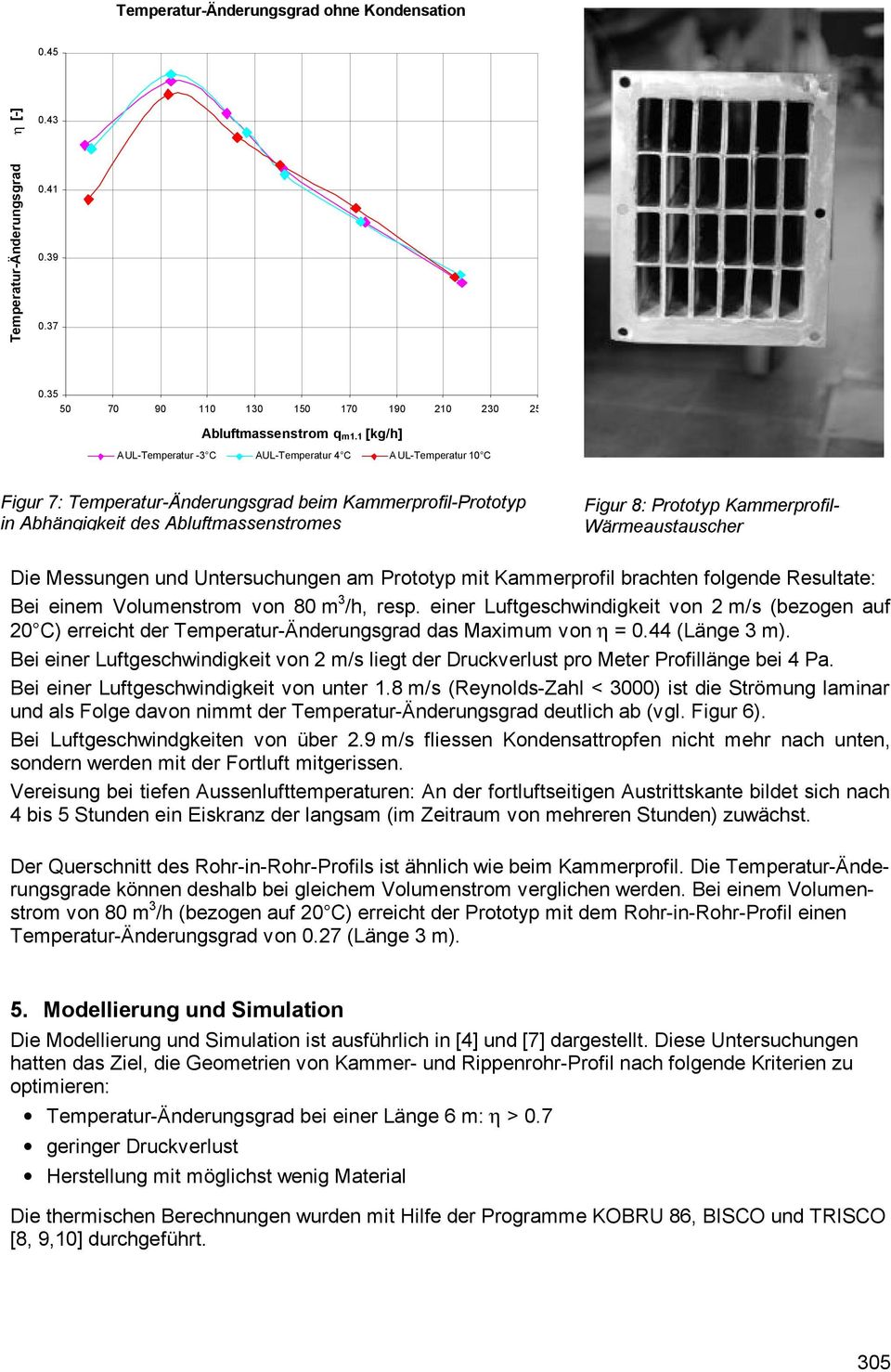 Kammerprofil- Wärmeaustauscher Die Messungen und Untersuchungen am Prototyp mit Kammerprofil brachten folgende Resultate: Bei einem Volumenstrom von 80 m 3 /h, resp.