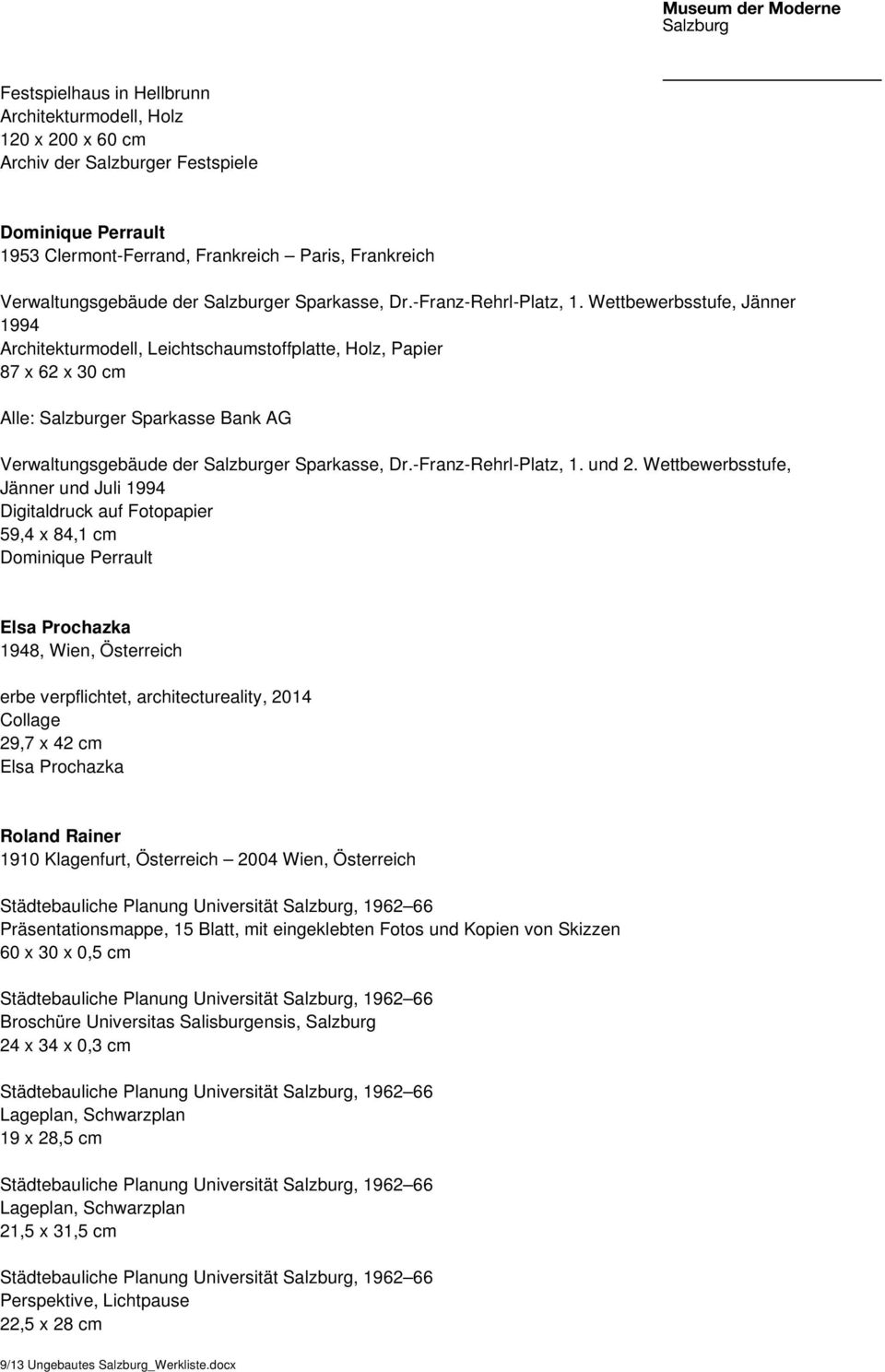 Wettbewerbsstufe, Jänner 1994 Architekturmodell, Leichtschaumstoffplatte, Holz, Papier 87 x 62 x 30 cm Alle: Salzburger Sparkasse Bank AG Verwaltungsgebäude der  und 2.