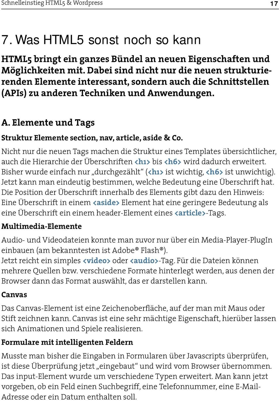 wendungen. A. Elemente und Tags Struktur Elemente section, nav, article, aside & Co.